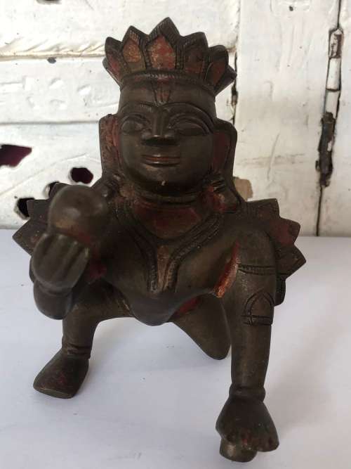 STUNNING ANTIQUE (ANCIENT) INDIAN BRONZE KINARI FIGURINE  WITH RED PAINTED FIELDS - VALUE R3000