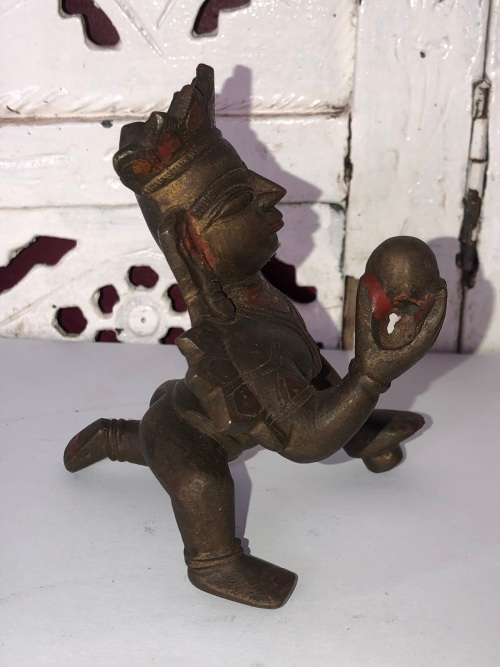 STUNNING ANTIQUE (ANCIENT) INDIAN BRONZE KINARI FIGURINE  WITH RED PAINTED FIELDS - VALUE R3000