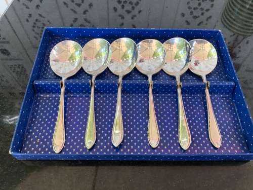 AWESOME BOXED SET OF 6 SILVER PLATED DESERT SPOONS IN EXCELLENT CONDITION MARKED EPNS