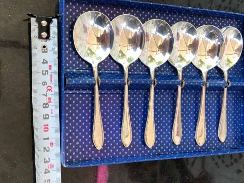AWESOME BOXED SET OF 6 SILVER PLATED DESERT SPOONS IN EXCELLENT CONDITION MARKED EPNS