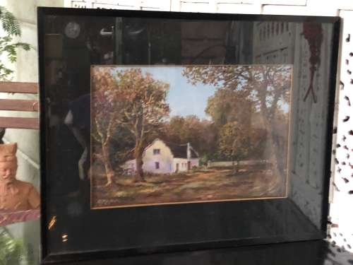CHARLES MASSER (SA 20th C) OIL ON BOARD LANDSCAPE PAINTING FRAMED IN A BLACK FRAME BEHIND GLASS