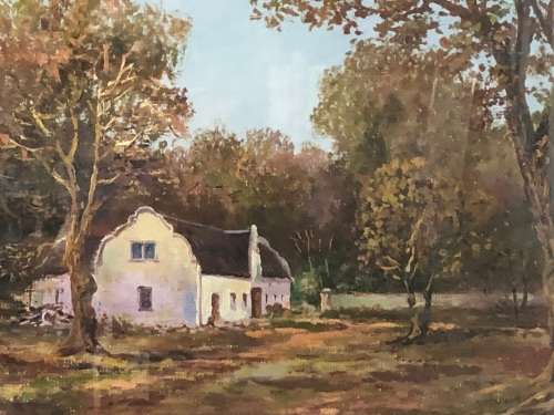 CHARLES MASSER (SA 20th C) OIL ON BOARD LANDSCAPE PAINTING FRAMED IN A BLACK FRAME BEHIND GLASS