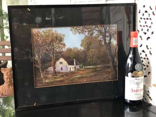 CHARLES MASSER (SA 20th C) OIL ON BOARD LANDSCAPE PAINTING FRAMED IN A BLACK FRAME BEHIND GLASS
