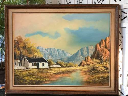 INVESTMENT ART !!! NICO COERTZE (SA -20th C) BEAUTIFUL FRAMED OIL ON BOARD LANDSCAPE DATED 1985