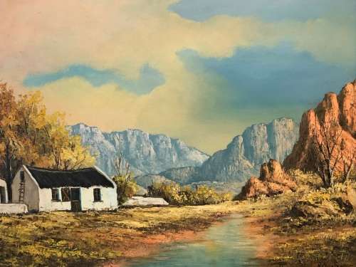 INVESTMENT ART !!! NICO COERTZE (SA -20th C) BEAUTIFUL FRAMED OIL ON BOARD LANDSCAPE DATED 1985