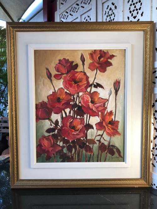 INVESTMENT ART !!! JOHN ROSS ROBERTS (SA - 20thC) STUNNING FRAMED STILL LIFE OF FLOWERS OIL PAINTING