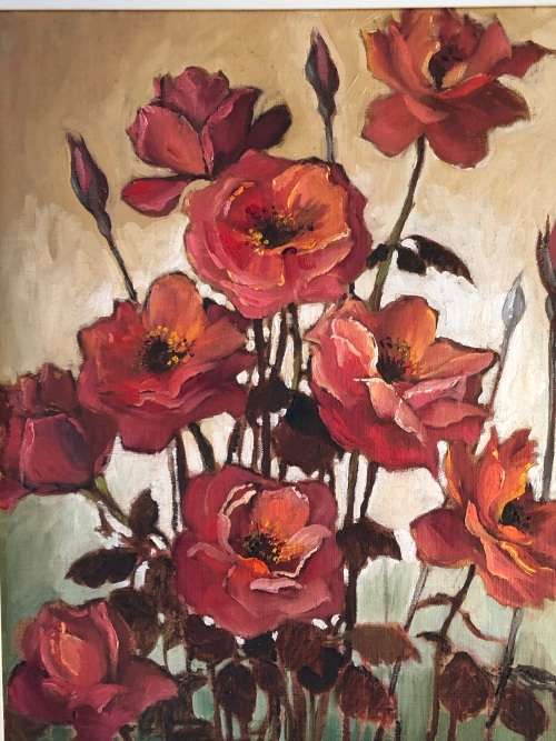 INVESTMENT ART !!! JOHN ROSS ROBERTS (SA - 20thC) STUNNING FRAMED STILL LIFE OF FLOWERS OIL PAINTING