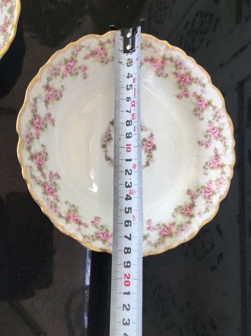 Antique Rose Elite Works St. Martial France Limoges c1920 marked Gold Gilt Frilled Bowls x 3