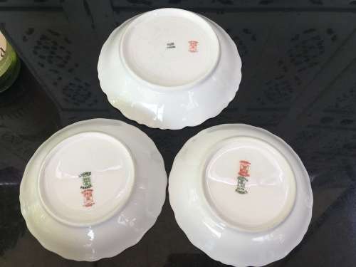 Antique Rose Elite Works St. Martial France Limoges c1920 marked Gold Gilt Frilled Bowls x 3