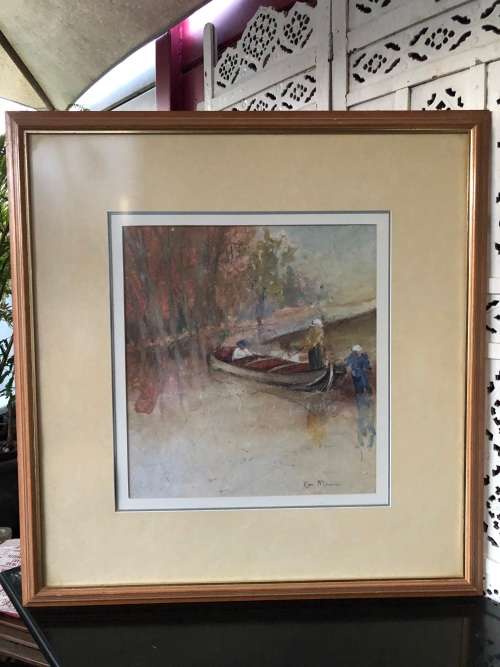 INVESTMENT ART  ESTE MOSTERT (1959- ) STUNNING FRAMED PASTEL ON PAPER - LADIES DRIFTING IN A BOAT
