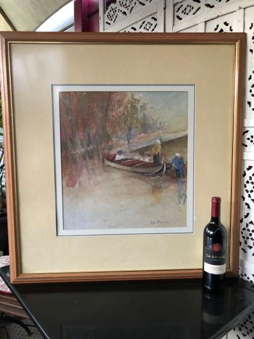 INVESTMENT ART  ESTE MOSTERT (1959- ) STUNNING FRAMED PASTEL ON PAPER - LADIES DRIFTING IN A BOAT