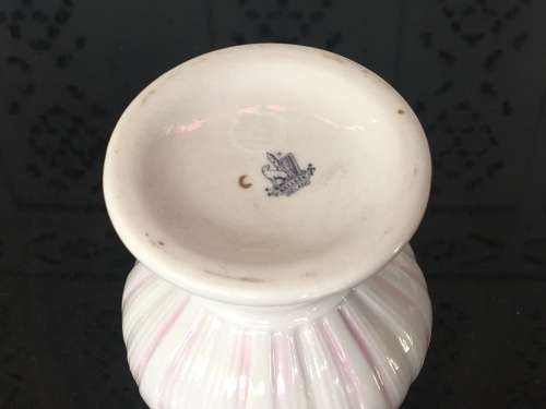 Belleek China Irish Symbols Ivory & Pink Vase. Mint Condition. 16 cm