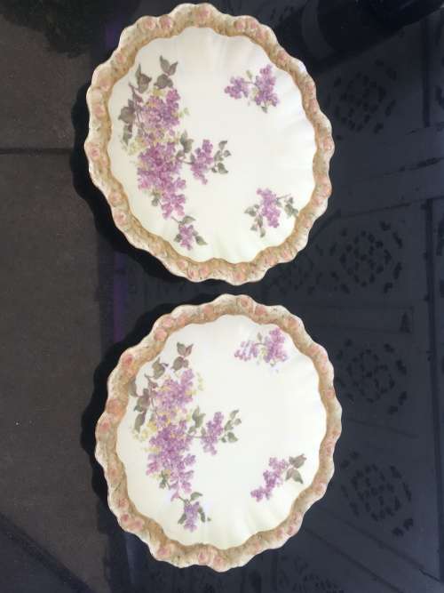 Antique A.Lanternier c1891-1914 `LIMOGES` France Marked Floral & Gold Gilt Hand Painted 22 cm Plates