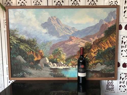 INVESTMENT ART !!! REG GRATTAN (SA 20th C) LARGE FRAMED OIL ON CANVAS LANDSCAPE PAINTING