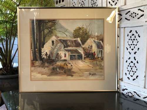 GORGEOUS FRAMED OIL ON BOARD FARM HOUSES BY SA ARTIST E. DRYSDALE - STUNNING ARTWORK