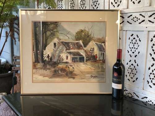 GORGEOUS FRAMED OIL ON BOARD FARM HOUSES BY SA ARTIST E. DRYSDALE - STUNNING ARTWORK