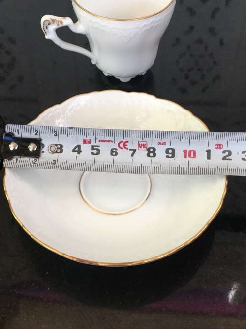 Rare Antique Konigl.pr Tettau Bavaria Germany, Demitasse White & Gold Raised Relief Cup & Saucer