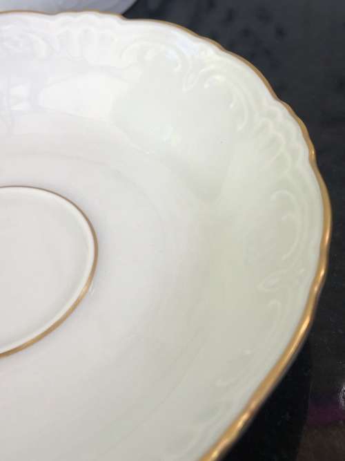 Rare Antique Konigl.pr Tettau Bavaria Germany, Demitasse White & Gold Raised Relief Cup & Saucer