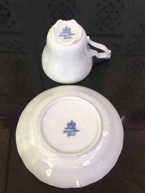 Rare Antique Konigl.pr Tettau Bavaria Germany, Demitasse White & Gold Raised Relief Cup & Saucer