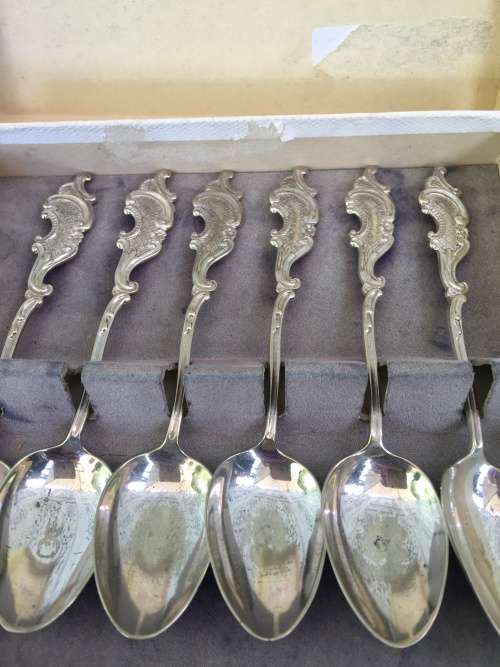 ELWEZETTA LINE ROYAL DUTCH SILVERWORKS EPNS ORNATE SPOONS MARKED EPNS A.J.B. B