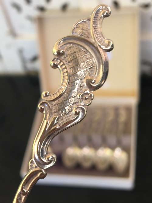 ELWEZETTA LINE ROYAL DUTCH SILVERWORKS EPNS ORNATE SPOONS MARKED EPNS A.J.B. B