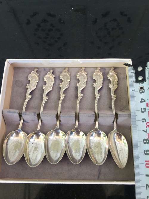 ELWEZETTA LINE ROYAL DUTCH SILVERWORKS EPNS ORNATE SPOONS MARKED EPNS A.J.B. B