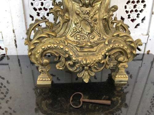 C-1880 ANTIQUE FRENCH ROCOCO BOUDIOR CLOCK BY A.D.MOUGIN - FIRED BRONZE - WORKING 100% WITH THE KEY