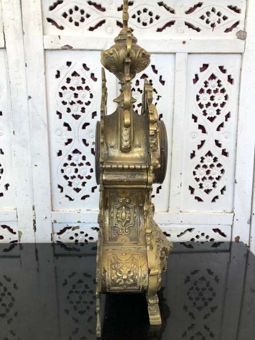 C-1880 ANTIQUE FRENCH ROCOCO BOUDIOR CLOCK BY A.D.MOUGIN - FIRED BRONZE - WORKING 100% WITH THE KEY