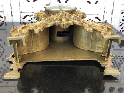 C-1880 ANTIQUE FRENCH ROCOCO BOUDIOR CLOCK BY A.D.MOUGIN - FIRED BRONZE - WORKING 100% WITH THE KEY