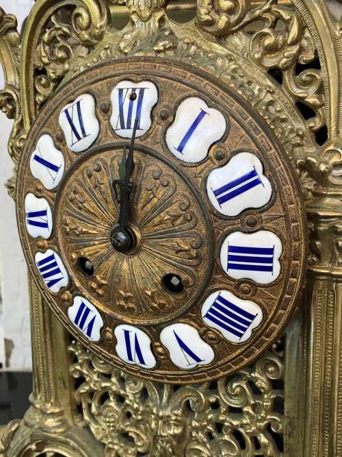 C-1855 JAPY FRERE LARGE FOUR SIDED ROCOCO BRONZE GILDED CHIMING MANTLE CLOCK - WORKING 100%