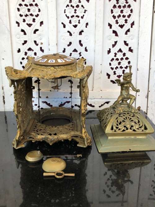 C-1855 JAPY FRERE LARGE FOUR SIDED ROCOCO BRONZE GILDED CHIMING MANTLE CLOCK - WORKING 100%
