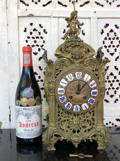 C-1855 JAPY FRERE LARGE FOUR SIDED ROCOCO BRONZE GILDED CHIMING MANTLE CLOCK - WORKING 100%