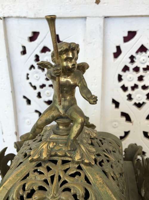 C-1855 JAPY FRERE LARGE FOUR SIDED ROCOCO BRONZE GILDED CHIMING MANTLE CLOCK - WORKING 100%
