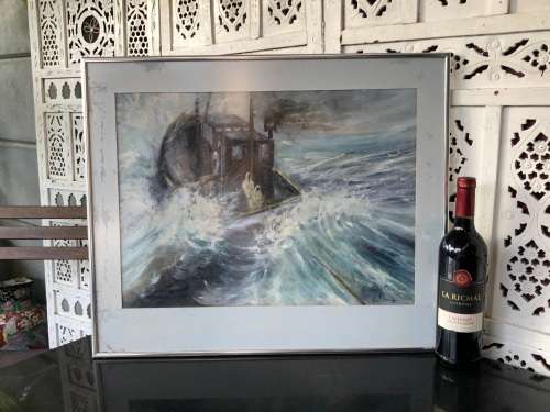 ALLAN J McOWEN (SA) STUNNING OIL ON PAPER PAINTING TITLED "SEA ANCHOR" DATED 1985
