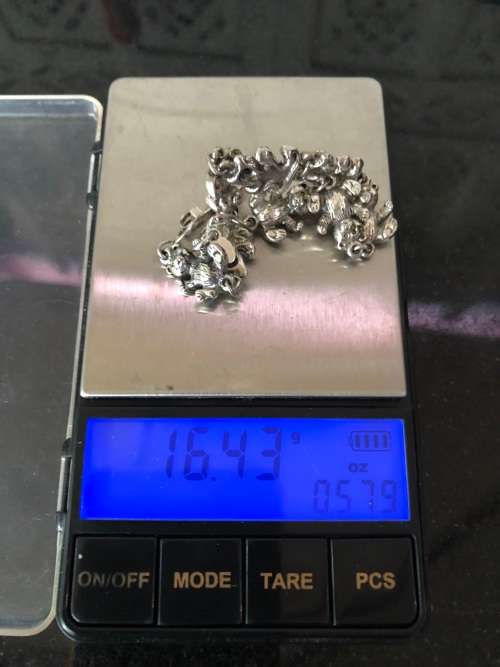 WOW !!! AMAZING PIECE - STERLING SILVER TEDDY BEAR BRACELET - CLEARLY MARKED - 16.43g