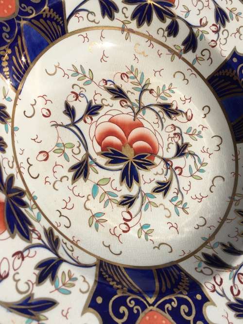 Large Ultra Rare 19 Century Royal Crown Impressed mark  Imari Deco Flat Bowl/Centre Piece.