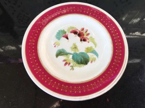Ancient c1842-1880 Diamond Masonry Ceramic Red Floral 22.5 cm Plate