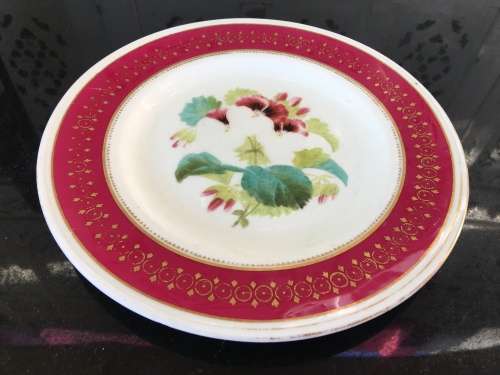 Ancient c1842-1880 Diamond Masonry Ceramic Red Floral 22.5 cm Plate