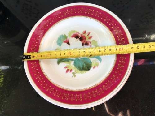Ancient c1842-1880 Diamond Masonry Ceramic Red Floral 22.5 cm Plate