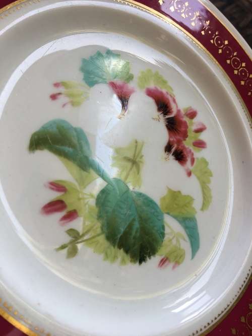 Ancient c1842-1880 Diamond Masonry Ceramic Red Floral 22.5 cm Plate