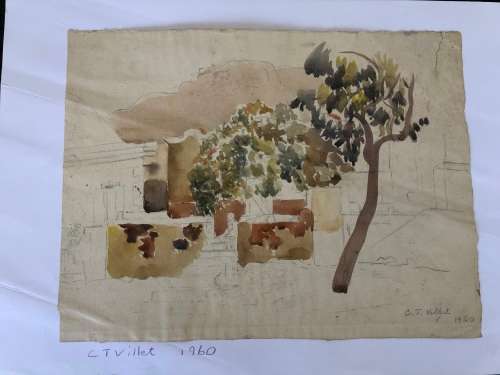 WOW !! CHARLES THEODORE VILLET ( 1896 - 1963) - STUNNING UNFRAMED WATERCOLOR PAINTING  - SIGNED