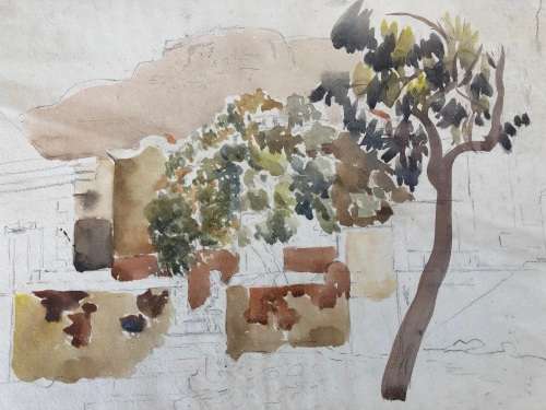 WOW !! CHARLES THEODORE VILLET ( 1896 - 1963) - STUNNING UNFRAMED WATERCOLOR PAINTING  - SIGNED