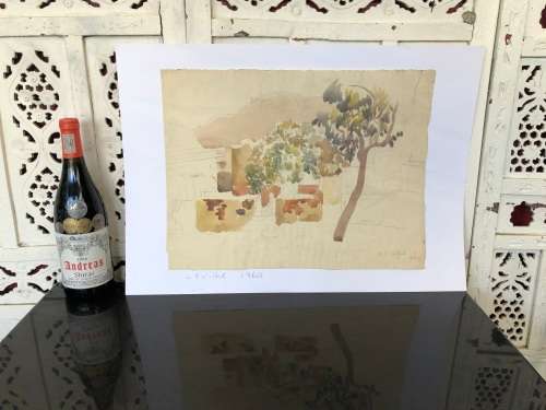 WOW !! CHARLES THEODORE VILLET ( 1896 - 1963) - STUNNING UNFRAMED WATERCOLOR PAINTING  - SIGNED