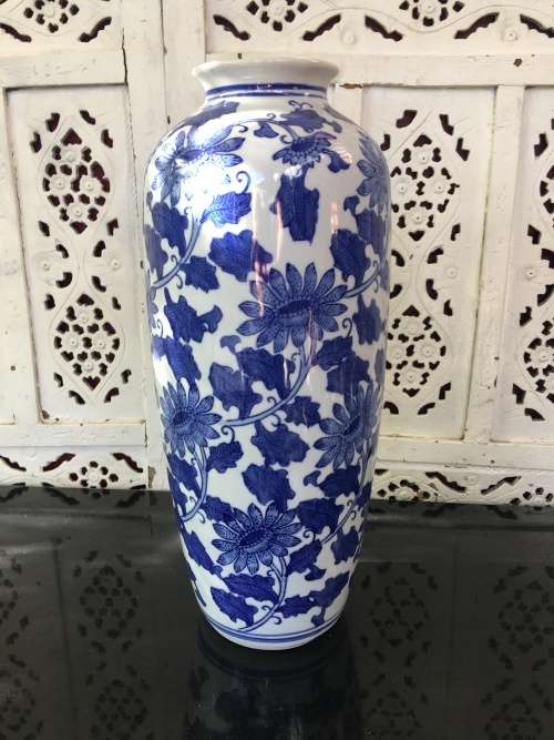 Extra Large  & Heavy Chinese Genuine Ming Blue & White Hand Painted Vase or Umbrella Stand