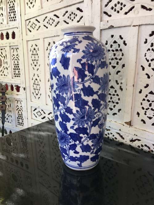 Extra Large  & Heavy Chinese Genuine Ming Blue & White Hand Painted Vase or Umbrella Stand