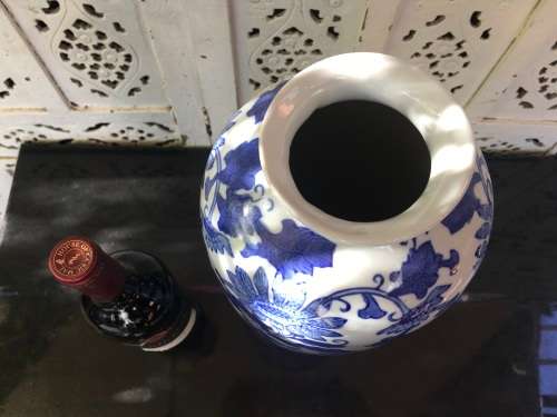 Extra Large  & Heavy Chinese Genuine Ming Blue & White Hand Painted Vase or Umbrella Stand