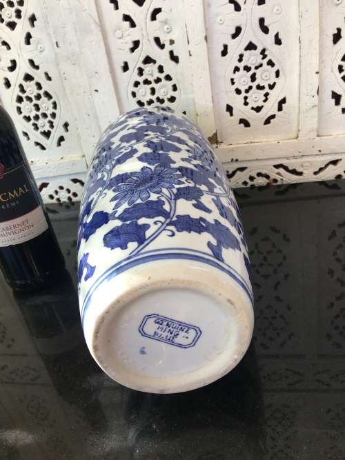 Extra Large  & Heavy Chinese Genuine Ming Blue & White Hand Painted Vase or Umbrella Stand