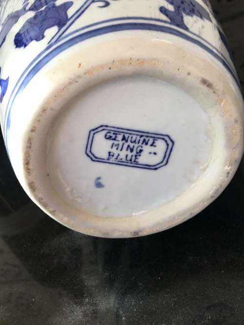 Extra Large  & Heavy Chinese Genuine Ming Blue & White Hand Painted Vase or Umbrella Stand