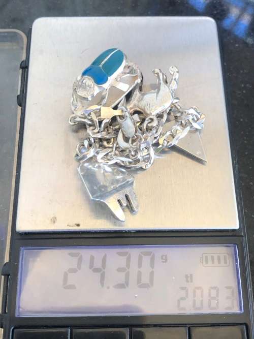 STUNNING STERLING SILVER CHARM BRACELET - WITH 5 EGYPTIAN CHARMS - CLEARLY MARKED - 24.3g