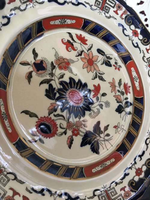 Antique Mason's Patent Ironstone China England Marked Hand Painted Imari Flat Dish 24cm